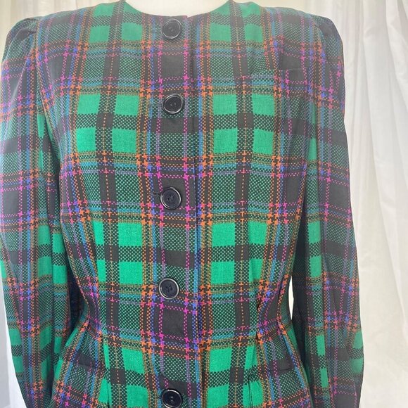 Neiman Marcus Plaid Dress Made In France Vintage Shirt Jacket Dress Ladies MED - Picture 9 of 10